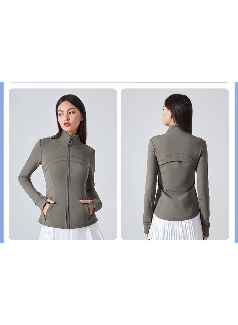 كوينج Womens Autumn Winter Sports Jacket Elastic Fitness Yoga Top DAW178 Beverage gray - Image 1