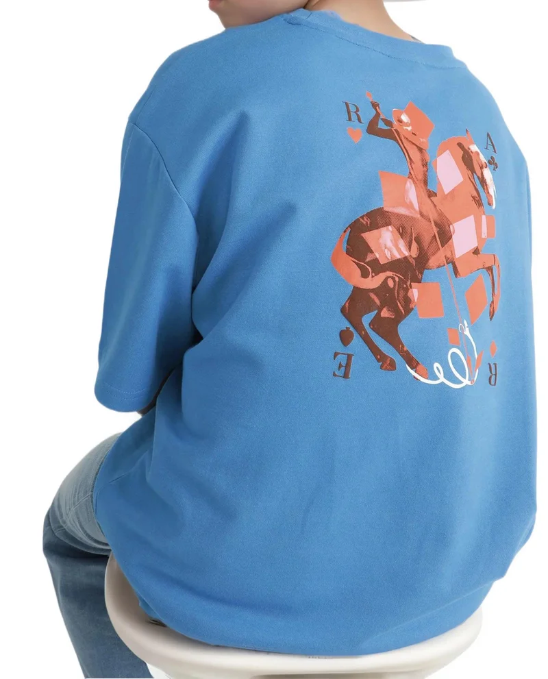 Rare Ones Rare Ones Kids Herm Flouroscent Blue Cotton Poly Short Sleeve Crew Neck Hd And Cmyk Print T-Shirt