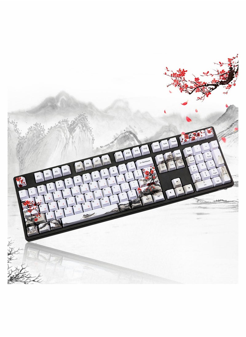 KASTWAVE - مجموعة أغطية مفاتيح مطاطية، غطاء مفاتيح PBT مكون من 110 مفاتيح، نسيج مضاد للانزلاق وصبغ التسامي وزهر البرقوق وزهر الكرز، غطاء مفاتيح للوحة المفاتيح الميكانيكية DIY للوحة المفاتيح الميكانيكية - Image 1