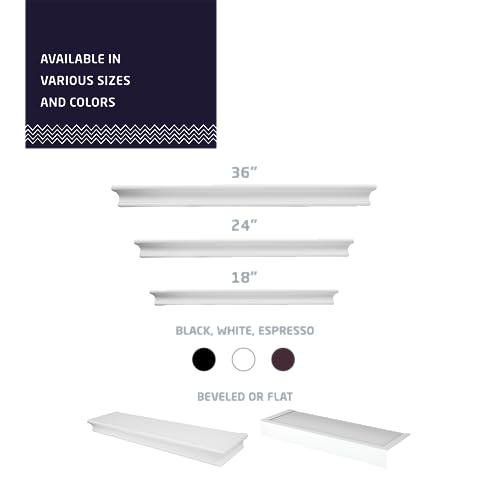 HIGH & MIGHTY Decorative 24" Floating Shelf Holds up to 20 lbs, Easy Tool-Free Dry Wall Installation, Beveled, White | 515660 - Image 5