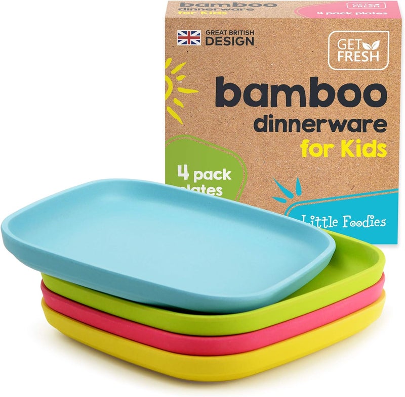 GET FRESH Bamboo Dinnerware Set for Kids - 4 Pack of Stackable Plates in Bright Colors - Image 1