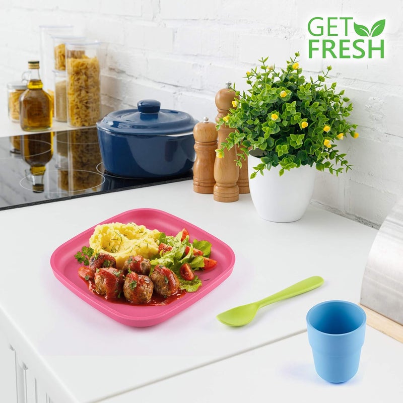 GET FRESH Bamboo Dinnerware Set for Kids - 4 Pack of Stackable Plates in Bright Colors - Image 5