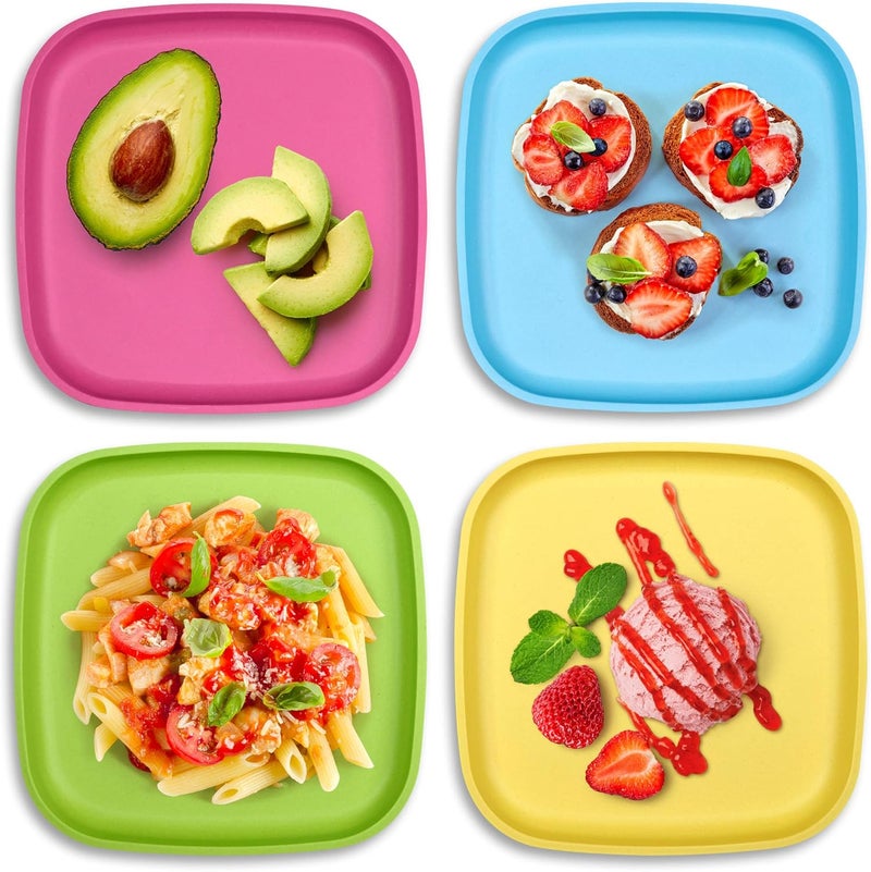 GET FRESH Bamboo Dinnerware Set for Kids - 4 Pack of Stackable Plates in Bright Colors - Image 2