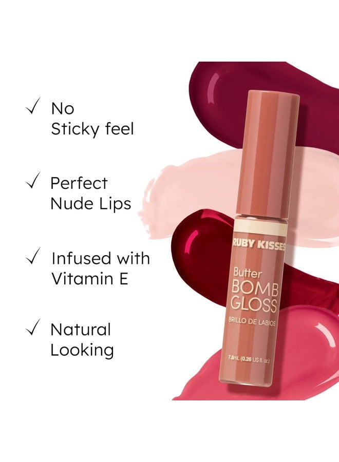 Lip Gloss Butter Bomb Gloss Non-Sticky Lip Gloss Vitamin E Natural Nude Lip Makeup - 7.8mL (0.26 US fl.oz) (Naked) - Image 4