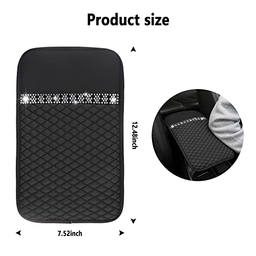 NHHC Bling Leather Car Armrest Box CoverCar Center Console Protector with Colorful Crystal RhinestonesAntiScratch Waterproof Car Armrest Seat Pad for Most CarSUVsTrucks Black - Image 3
