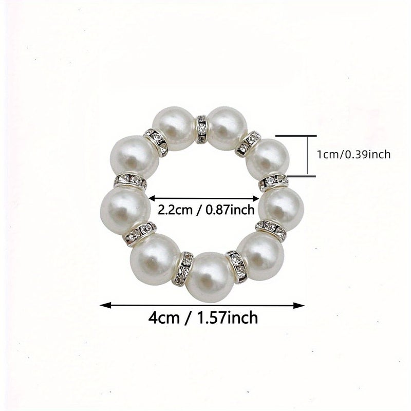 24 Pcs Silvery Pearl Napkin Rings Wedding Imitation Crystal Beaded Elastic Stretch Napkin Holders Spring Banquet Party Table Decor - Image 2