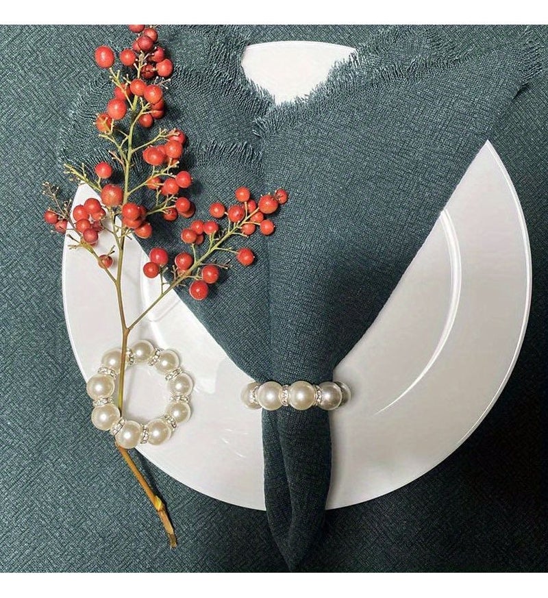 24 Pcs Silvery Pearl Napkin Rings Wedding Imitation Crystal Beaded Elastic Stretch Napkin Holders Spring Banquet Party Table Decor - Image 5