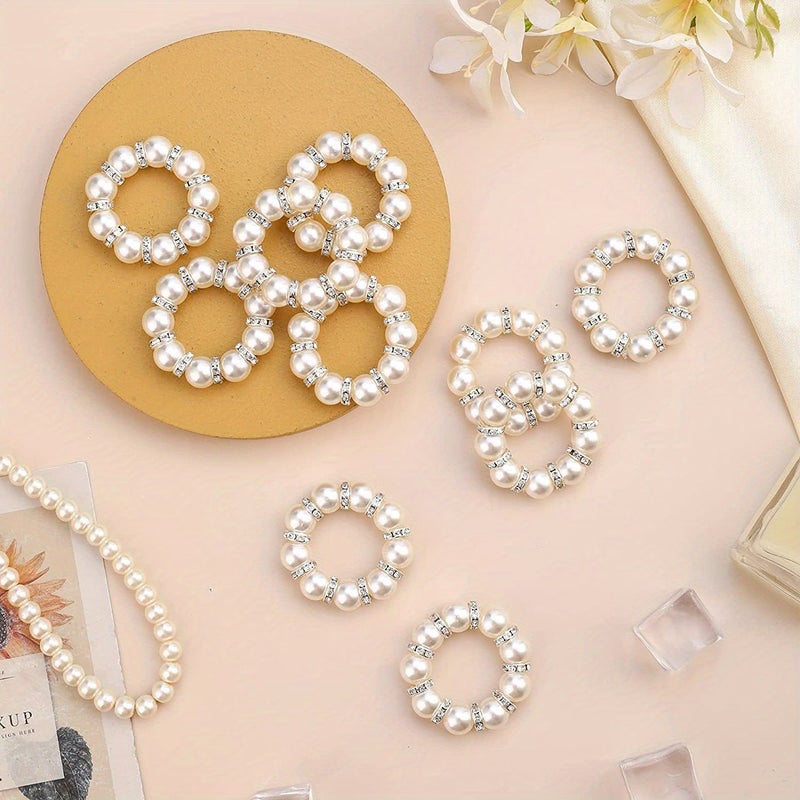 24 Pcs Silvery Pearl Napkin Rings Wedding Imitation Crystal Beaded Elastic Stretch Napkin Holders Spring Banquet Party Table Decor - Image 4
