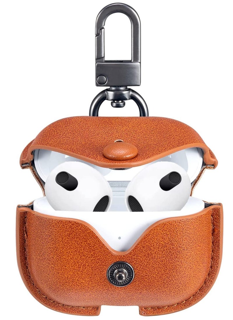 ANYOGRO Airpods 4 Case with Keychain, Genuine Leather Protective Shockproof Scratch Resistant Soft Silicone Cover for Airpods 4th Generation 2024, Front LED Visible - Brown  - Image 4