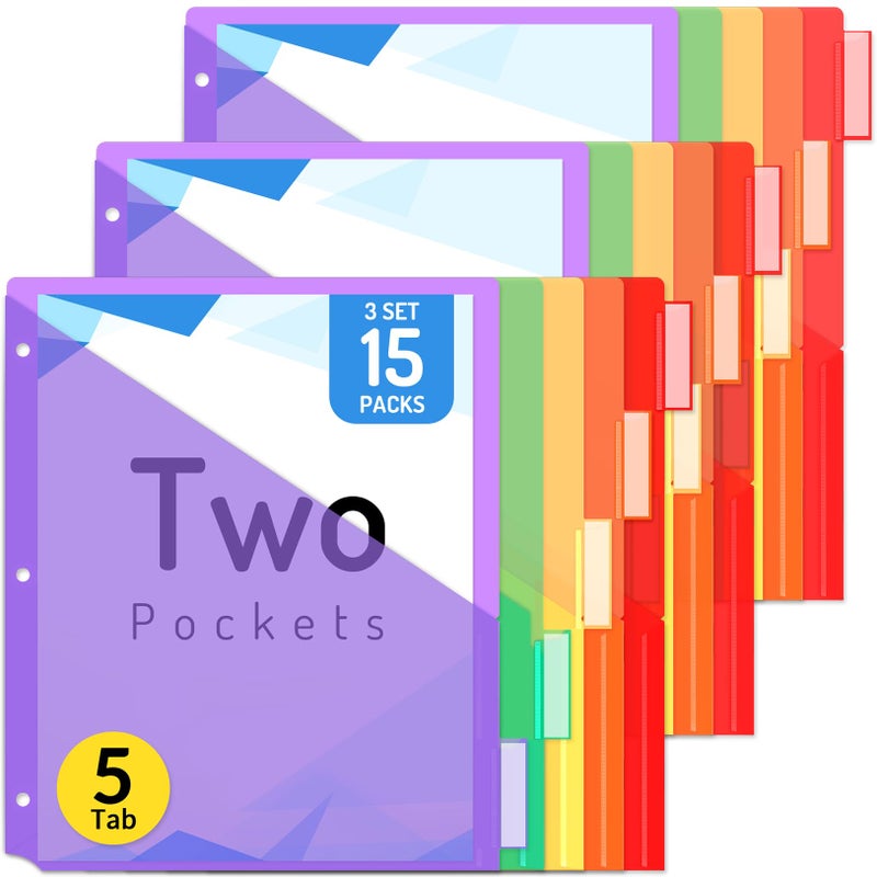 Forvencer 15 Count Dividers with Pockets 5 Tab Dividers for 3 Ring Binder with Pockets Subject Divider with Pocket Premium Quality Notebook Divider with Pocket Multicolor 3 Sets - Image 2