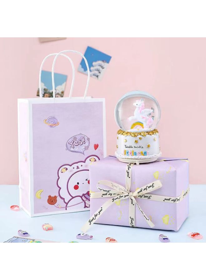 Girl's Heart Rainbow Moon Unicorn Crystal Ball Music Box Lighting Girlfriend Men's And Women's Birthday Graduation Gift Ornaments-Color:Moon Unicorn Color Paper Packaging (greeting Card + Flower + Handbag)-Dimensions:Medium (hand Snow + Music + Lights) - Image 5