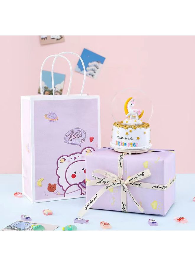 Girl's Heart Rainbow Moon Unicorn Crystal Ball Music Box Lighting Girlfriend Men's And Women's Birthday Graduation Gift Ornaments-Color:Moon Unicorn Color Paper Packaging (greeting Card + Flower + Handbag)-Dimensions:Medium (hand Snow + Music + Lights) - Image 1