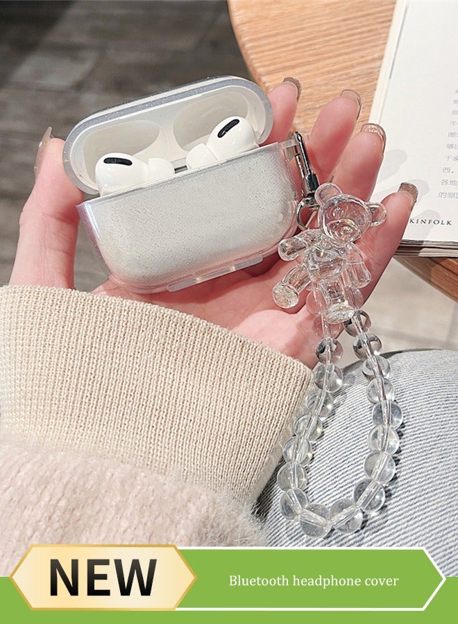 إسكدنيا Transparent glitter Case Compatible with Apple AirPods Pro Case Cover Silicone Shockproof Slim Ultrathin Cute Protective Case Anti-Fall Headphone Case with chain for Airpod Pro Case - Image 1