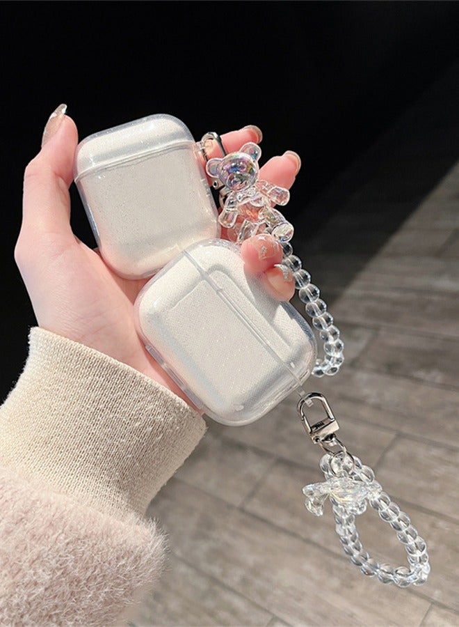 إسكدنيا Transparent glitter Case Compatible with Apple AirPods Pro Case Cover Silicone Shockproof Slim Ultrathin Cute Protective Case Anti-Fall Headphone Case with chain for Airpod Pro Case - Image 5