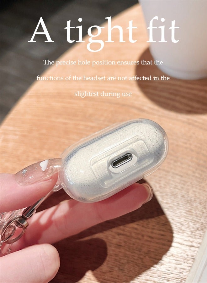 إسكدنيا Transparent glitter Case Compatible with Apple AirPods Pro Case Cover Silicone Shockproof Slim Ultrathin Cute Protective Case Anti-Fall Headphone Case with chain for Airpod Pro Case - Image 3