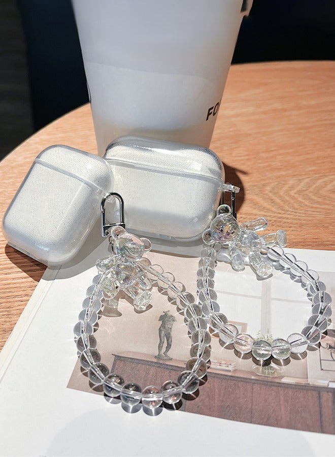 إسكدنيا Transparent glitter Case Compatible with Apple AirPods Pro Case Cover Silicone Shockproof Slim Ultrathin Cute Protective Case Anti-Fall Headphone Case with chain for Airpod Pro Case - Image 2