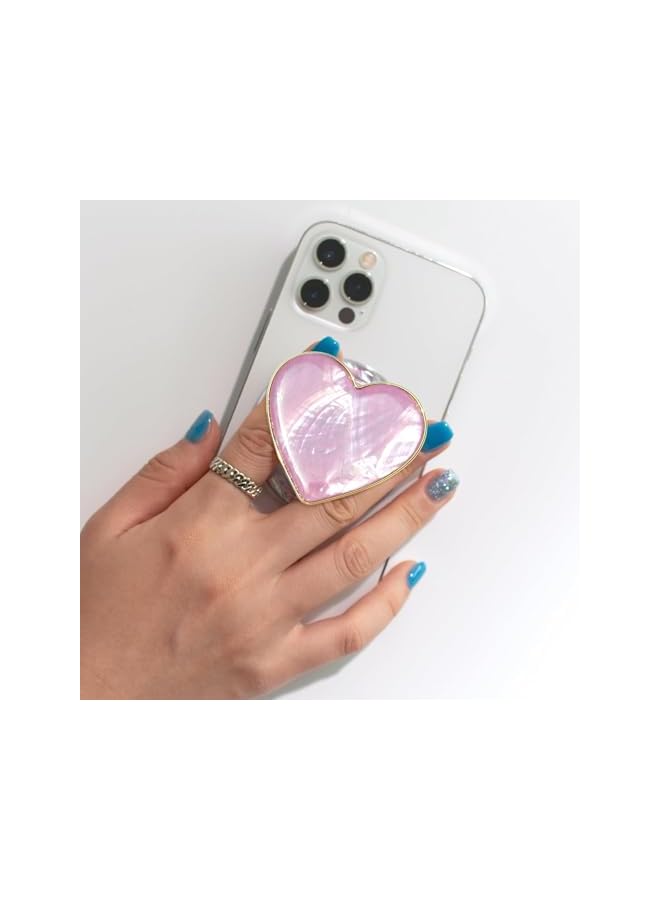 Green Tiger Mobile Phone Grip Stand Holder Compatible with Mag-safe Magnetic Authentic Natural Mother of Pearl Heart Design Collapsible for Smartphone Tablet Cell Phone Accessory (Violet) - Image 2