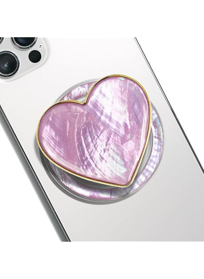 Green Tiger Mobile Phone Grip Stand Holder Compatible with Mag-safe Magnetic Authentic Natural Mother of Pearl Heart Design Collapsible for Smartphone Tablet Cell Phone Accessory (Violet) - Image 1