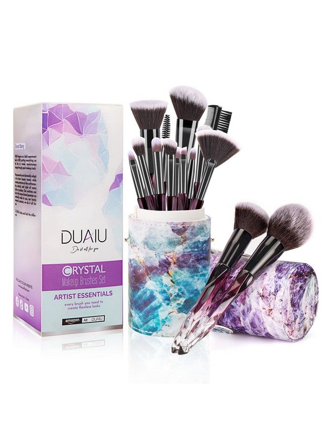 DUAIU Makeup Brushes 15Pcs Premium Synthetic Bristles Crystal Handle Set Kabuki Foundation Brush Face Lip Eye Makeup Brush Sets Professional With Starry Gift Box (Purple) - Image 1
