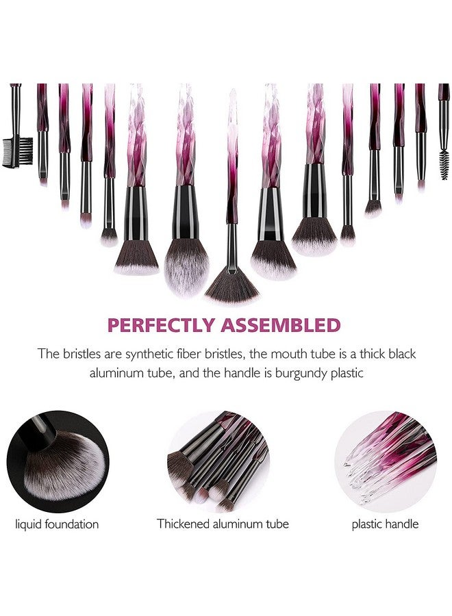 DUAIU Makeup Brushes 15Pcs Premium Synthetic Bristles Crystal Handle Set Kabuki Foundation Brush Face Lip Eye Makeup Brush Sets Professional With Starry Gift Box (Purple) - Image 2