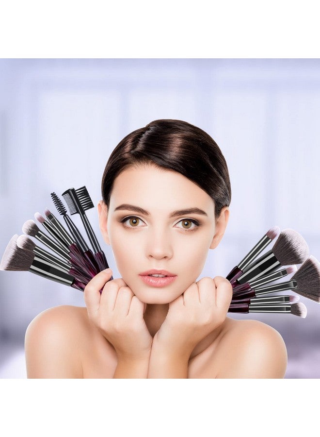 DUAIU Makeup Brushes 15Pcs Premium Synthetic Bristles Crystal Handle Set Kabuki Foundation Brush Face Lip Eye Makeup Brush Sets Professional With Starry Gift Box (Purple) - Image 5