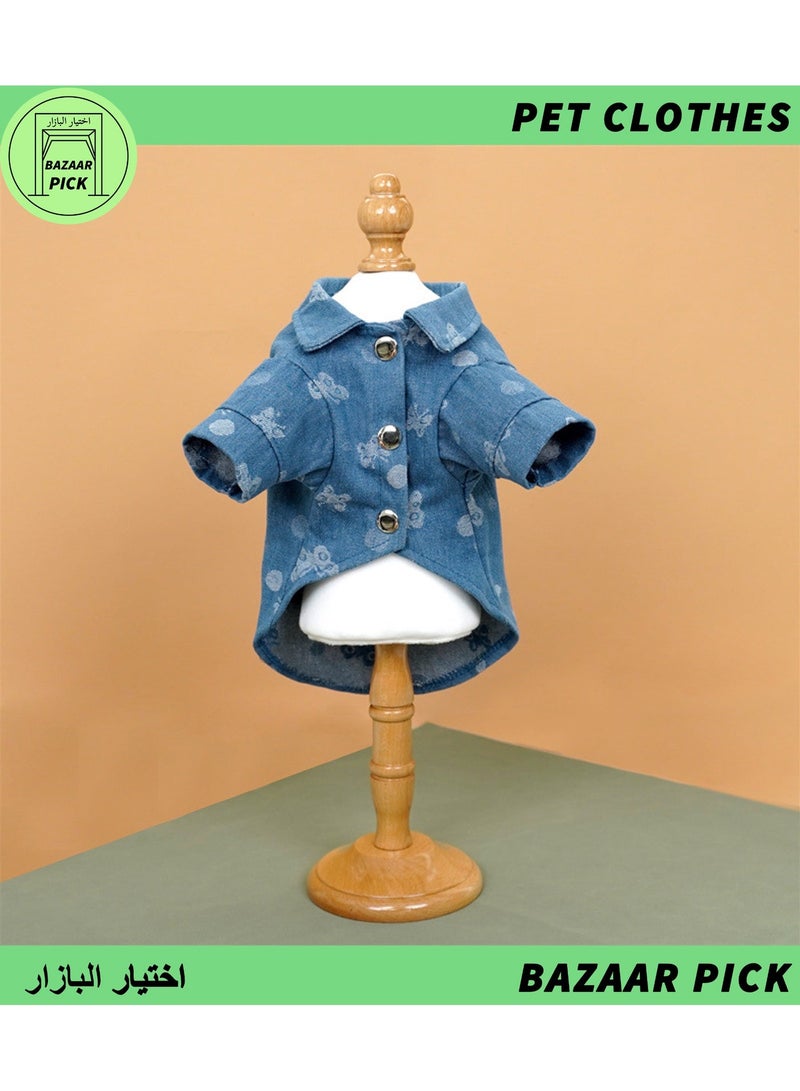 قميص دنيم قطني للحيوانات الأليفة بلون أزرق فاتح - ملابس كلاب ناعمة ومسامية، جاكيت جينز كلاسيك للقطط والكلاب الصغيرة والمتوسطة - مقاس L - Image 3