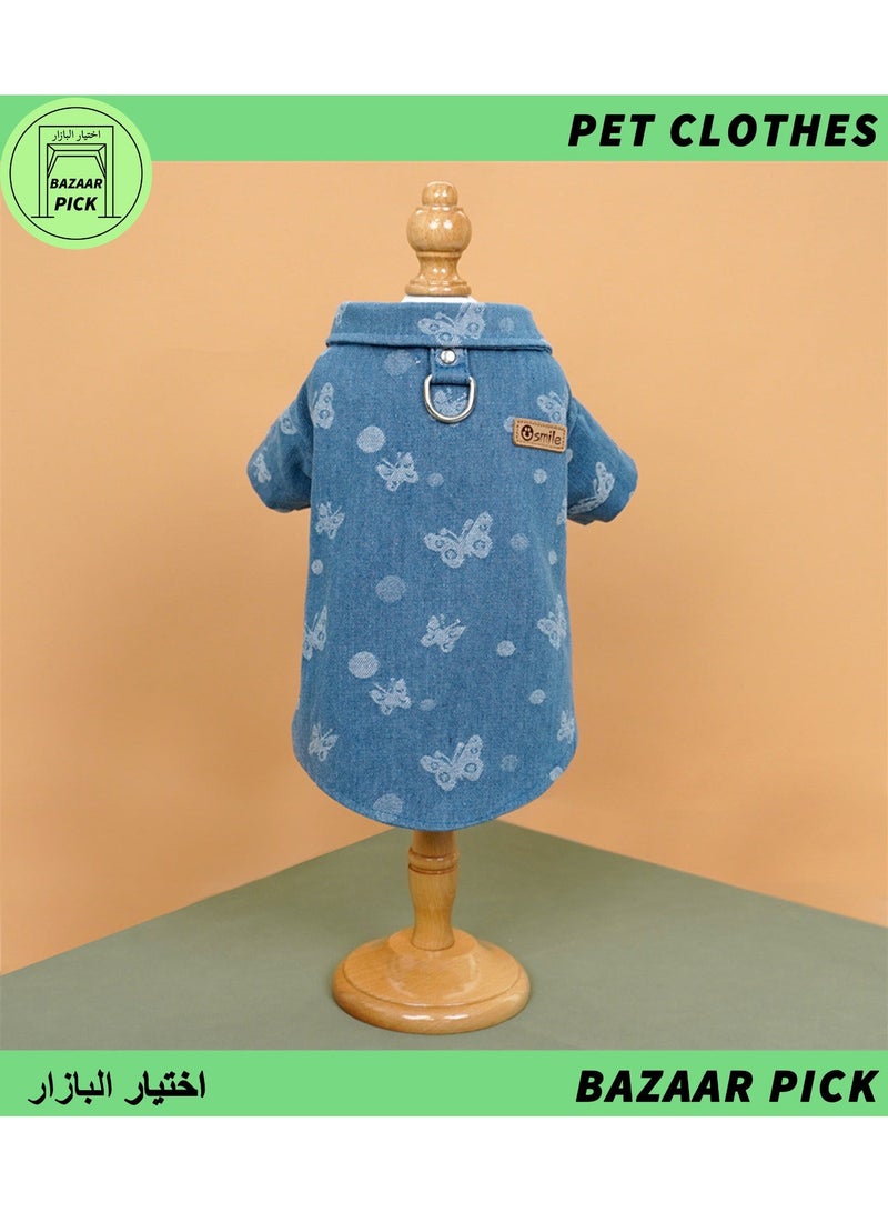 قميص دنيم قطني للحيوانات الأليفة بلون أزرق فاتح - ملابس كلاب ناعمة ومسامية، جاكيت جينز كلاسيك للقطط والكلاب الصغيرة والمتوسطة - مقاس L - Image 4
