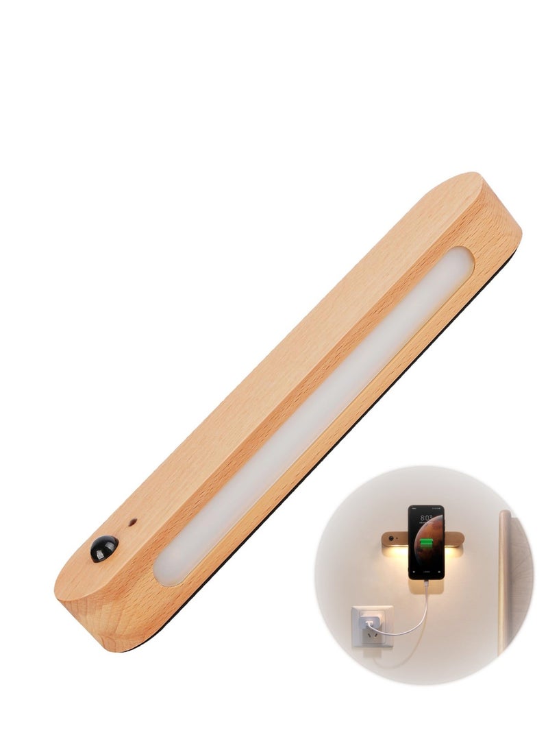 Wood Battery Operated Wall Light LED Indoor Bedroom Motion Sensor Night Light Magnetic Back Lamp - Image 1