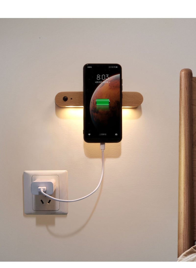 Wood Battery Operated Wall Light LED Indoor Bedroom Motion Sensor Night Light Magnetic Back Lamp - Image 2