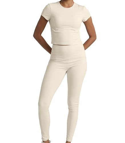PopSugar Two Piece Workout Set for Women High Waist Leggings and Short Sleeve Athletic Tops Matching Pilates Gym Sets Yoga Outfits - Image 1