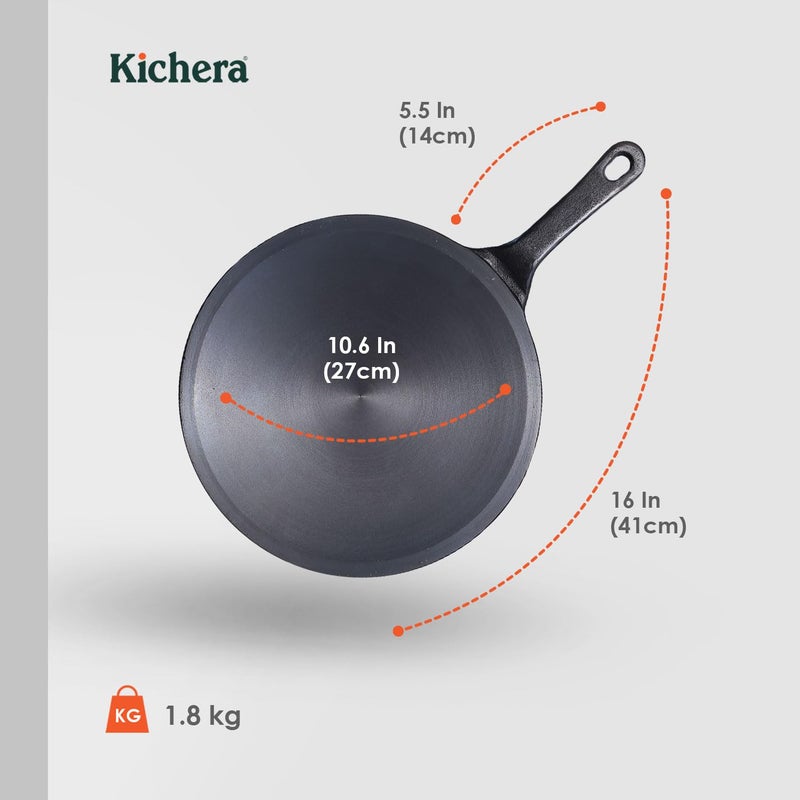 Kichera 10 Inch PreSeasoned Cast Iron Roti Tawa with Long Handle for RotiChapathiParathaFulka - Image 4