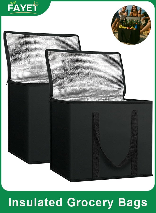 FAYET 2-Pack Insulated Grocery & Cooler Bags, Reusable, Collapsible Tote with Zipper, Keeps Food Hot or Cold, Ideal for Delivery, Camping, and Grocery Transport - Image 1