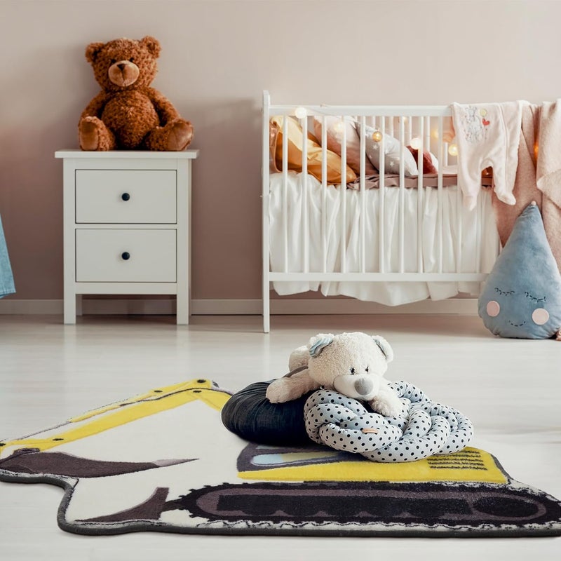Tinideya 30 Inch Kids Excavator Bedroom Rug Hand Tufted Boys Nonslip Bathroom Mat Decorative Construction Trucks Play Area Rug Cute Soft Fluffy Mat for Bathroom Bedroom Nursery Decor - Image 4