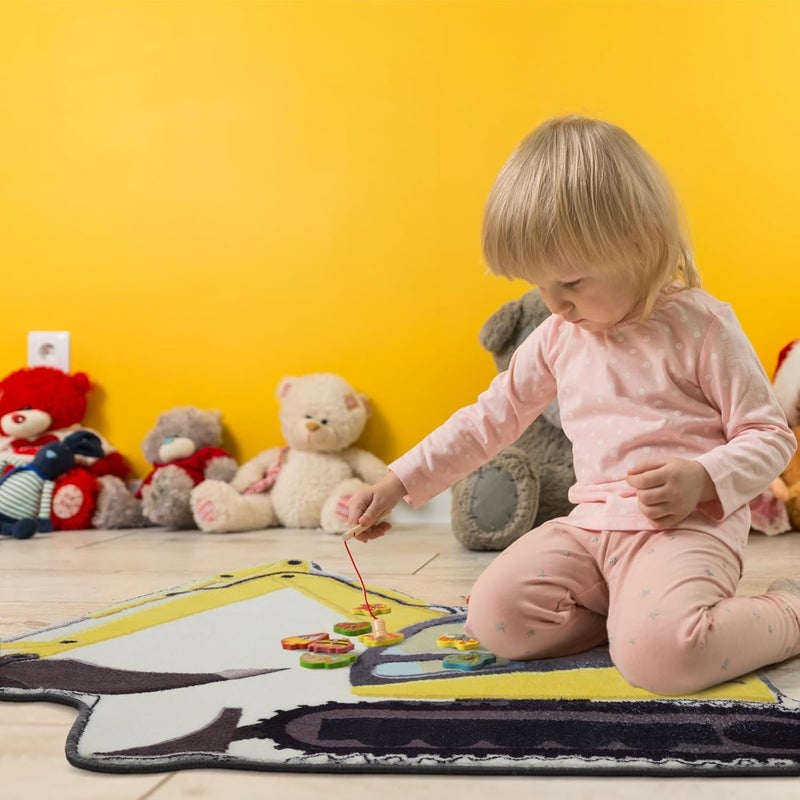 Tinideya 30 Inch Kids Excavator Bedroom Rug Hand Tufted Boys Nonslip Bathroom Mat Decorative Construction Trucks Play Area Rug Cute Soft Fluffy Mat for Bathroom Bedroom Nursery Decor - Image 5
