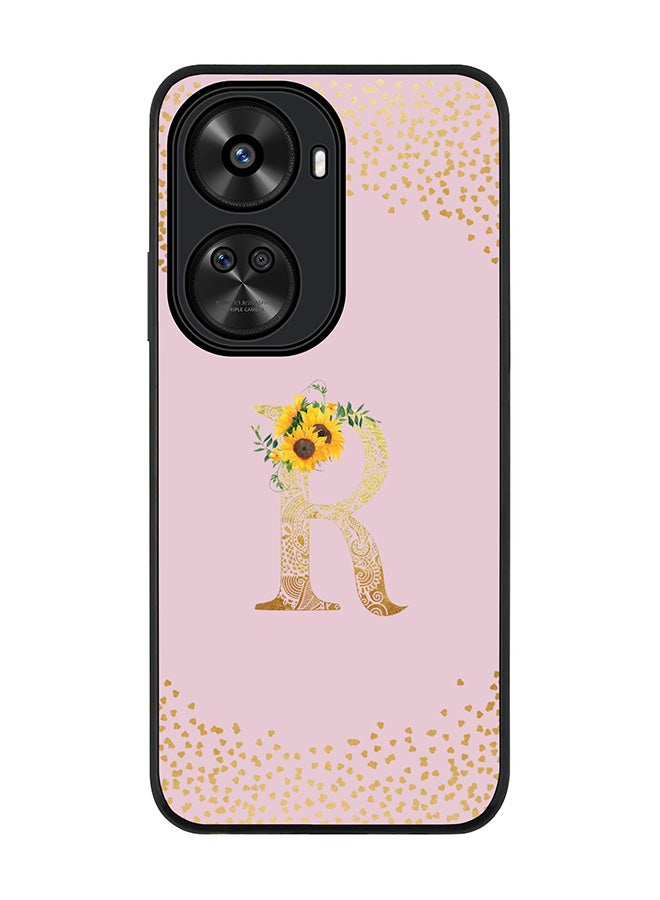Stylizedd Rugged Black edge case for Huawei nova 12 SE / Huawei nova 11 SE 4G,Slim fit Cover Custom Monogram Initial Letter Floral Pattern Alphabet - R (Pink) - Image 1