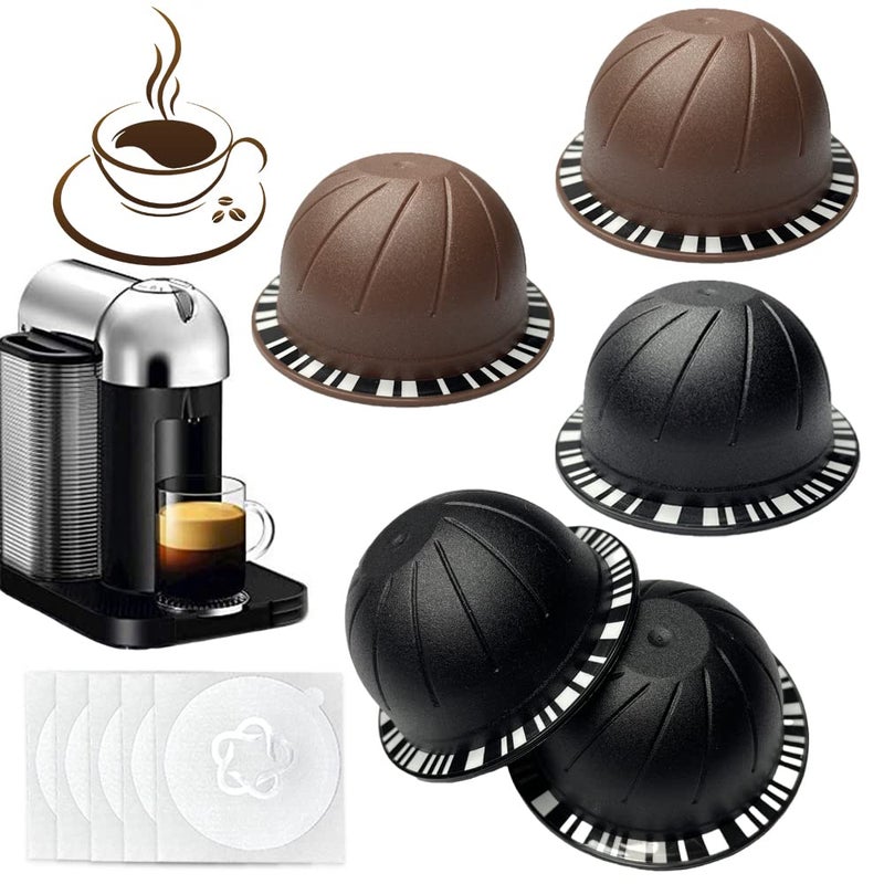 Zokrintz 5pcs Reusable Coffee Pods for Nespresso VertuoLine Refillable Coffee Capsules for Vertuo Refill Coffee Pod for Nespresso Machine with 5pcs Aluminum Foil Lids