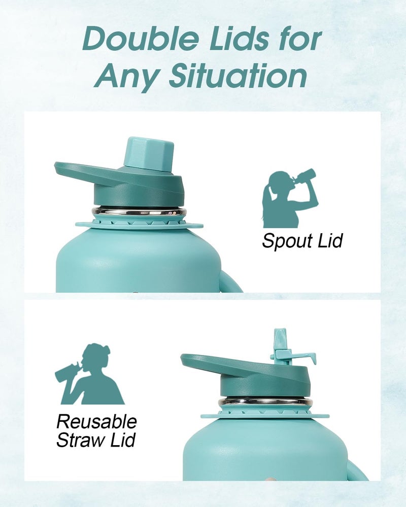 Coolflask 1900ml Water Bottle Insulated Half Gallon, 64 oz Insulated Stainless Steel Water Jug Metal Double-Walled Vacuum Large Flask With Strap Straw Leakproof, Keep Cold 48 Hrs Hot 24hrs, Green - Image 4