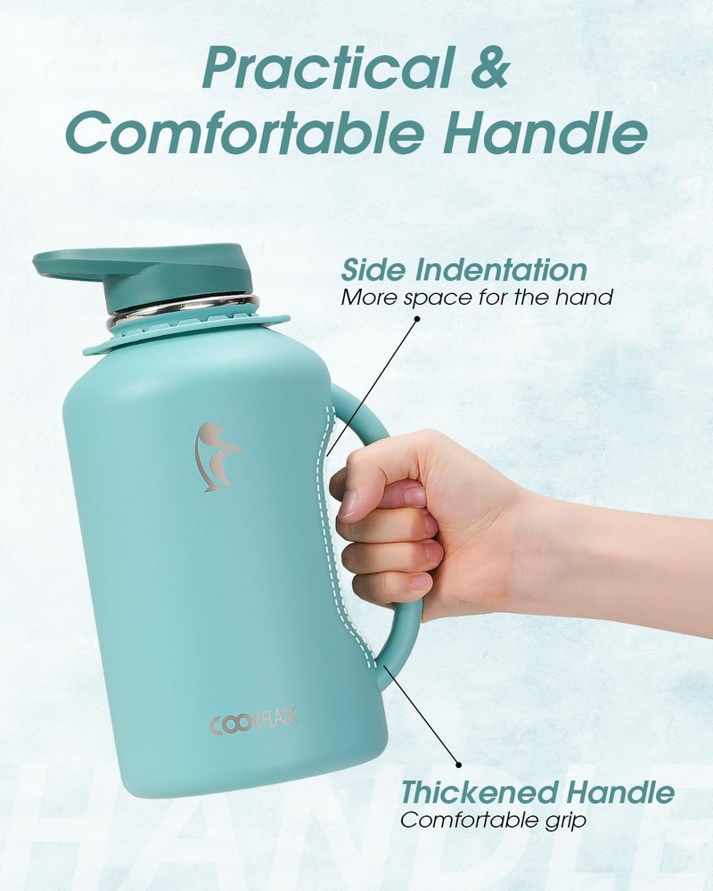 Coolflask 1900ml Water Bottle Insulated Half Gallon, 64 oz Insulated Stainless Steel Water Jug Metal Double-Walled Vacuum Large Flask With Strap Straw Leakproof, Keep Cold 48 Hrs Hot 24hrs, Green - Image 2