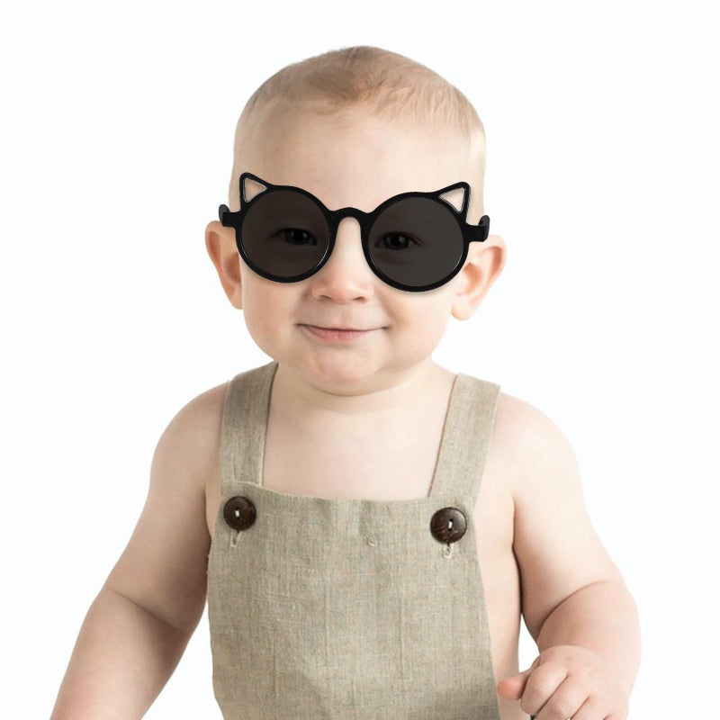 Cat Ear Sunglasses For Boys UV Protection Black Plastic Frame Outdoor Play Shades - Image 5