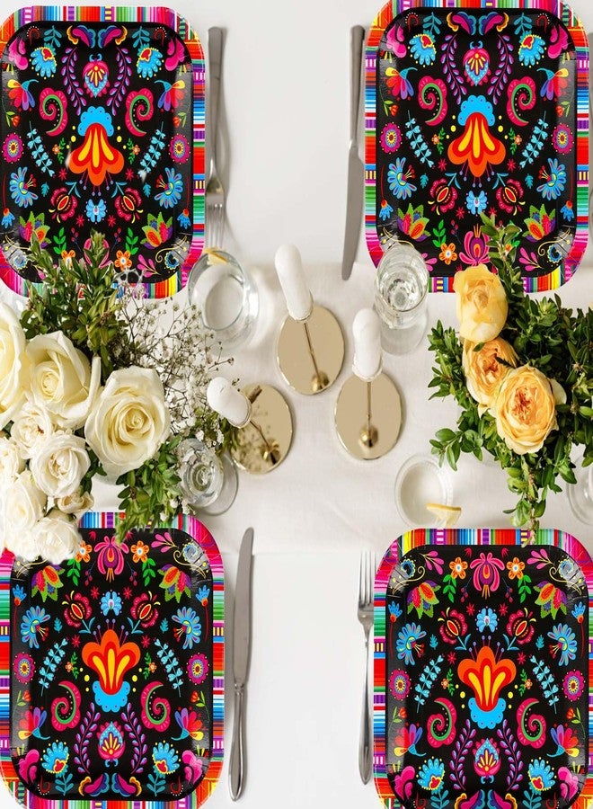 Grencian Greencian 100Pcs Fiesta Square Paper Plates 9" Mexican Themed Disposable Colorful Floral Plates Mexican Style Party Decorations for Cinco De Mayo Tuesday Taco Night Birthday Supplies - Image 5