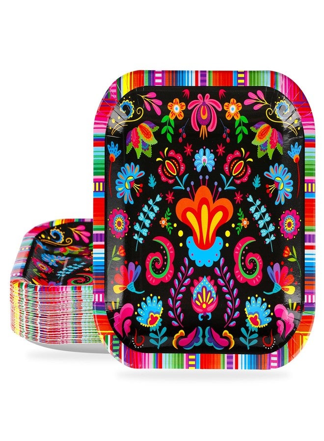 Grencian Greencian 100Pcs Fiesta Square Paper Plates 9" Mexican Themed Disposable Colorful Floral Plates Mexican Style Party Decorations for Cinco De Mayo Tuesday Taco Night Birthday Supplies - Image 1