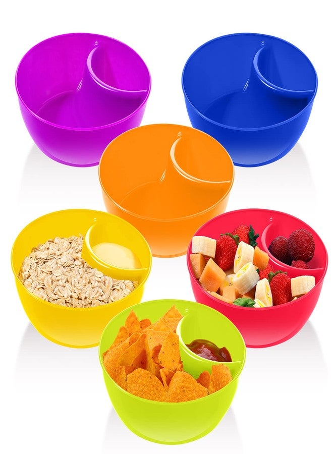 Weewooday Snack and Dip Bowls, Chips Serving Bowls Anti Soggy Divided Bowl plastic Stackable Dish Microwave and Dishwasher Safe Container for Chips, Dips Snacks Salsa Salad Nuts, 6 Colors (6 Pcs) - Image 1