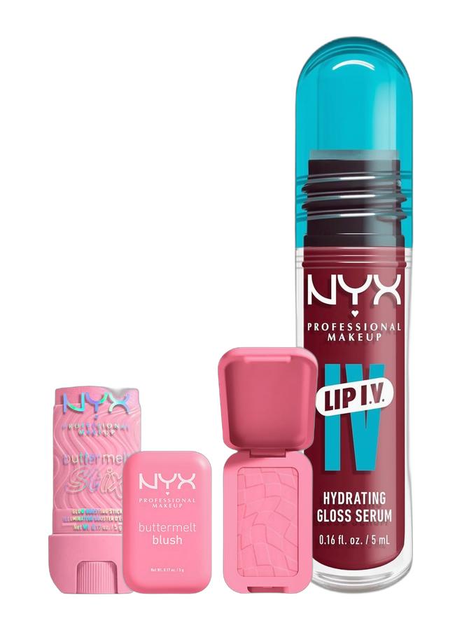 NYX PROFESSIONAL MAKEUP Buttermelt Blush, Powder Blush, Up To 12 H Wear, Fade & Transfer Resistant, Butta Together & Lip IV Hydrating Gloss Serum - Bubble Gum Burst - 0.16 fl oz & Buttermelt Stix, Glow Boosting Stix, up to 8 HR wear, My Melt Era Bundle - Image 1