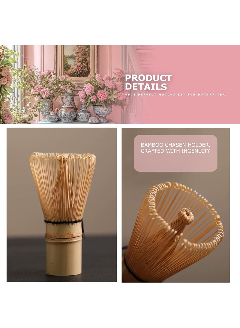 GuRiver 4 Piece Matcha Tea Set Matcha Whisk Kit Matcha Ceramic Bowl Matcha Whisk, White Whisk Holder Traditional Scoop Perfect Set to a Traditional of Matcha Tool (Pink) - Image 5