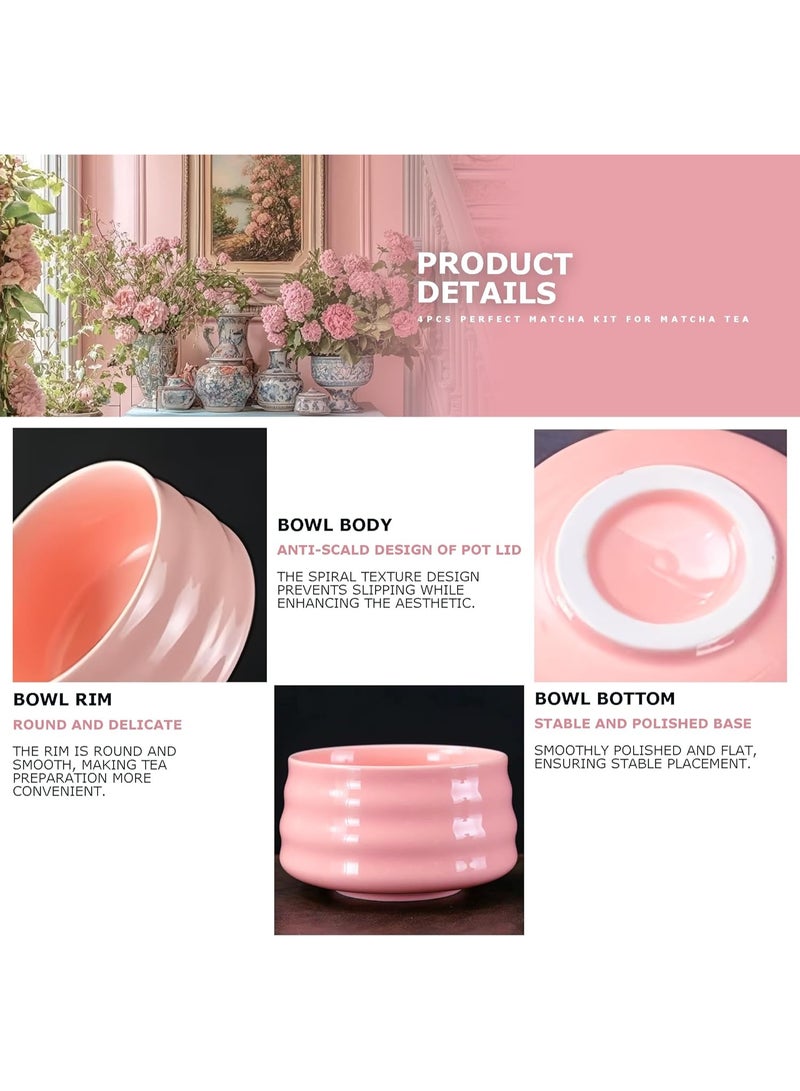 GuRiver 4 Piece Matcha Tea Set Matcha Whisk Kit Matcha Ceramic Bowl Matcha Whisk, White Whisk Holder Traditional Scoop Perfect Set to a Traditional of Matcha Tool (Pink) - Image 2