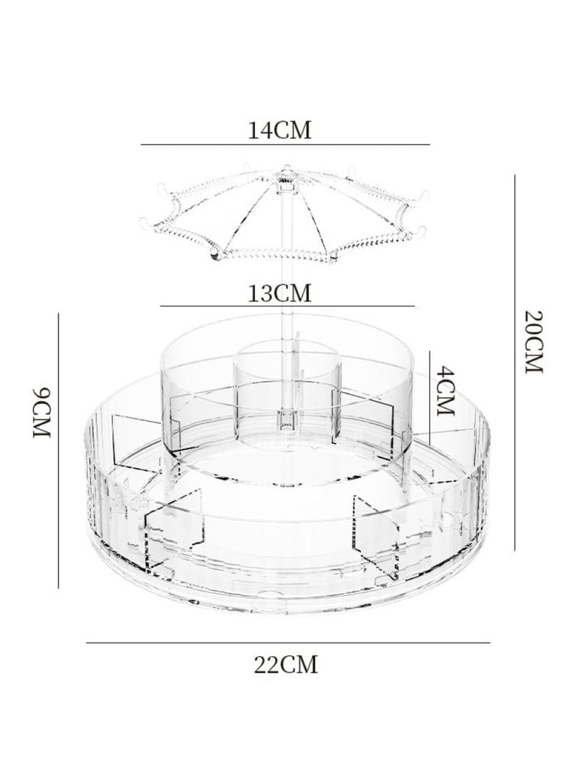 UrbanEssentia 360° Rotating Makeup Organizer, Bathroom Vanity Organizer with Umbrella Hook, Dressing Table Organizer, Large Acrylic Skincare and Cosmetic Storage Display for Countertops. - Image 5
