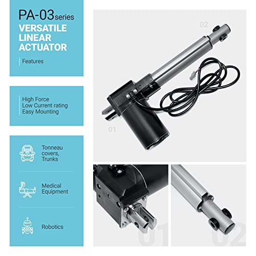 Progressive Automations 12V Linear Electric Actuator - 12 inches Stroke, 600 lbs Force with Low-Current Rating DC Motor and Durable Stroke for Automotive, Medical, Robotics Usage, PA-03-12-600 - Image 2