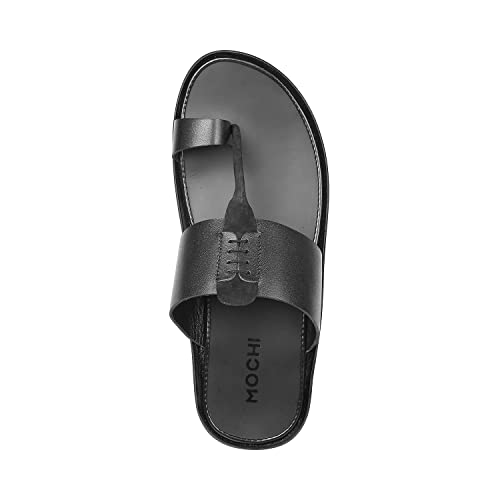 Mochi Men's Black Faux Leather Everyday Kolhapuri Inspired Stylish Sandals UK/8 EU/42 (16-637) - Image 5