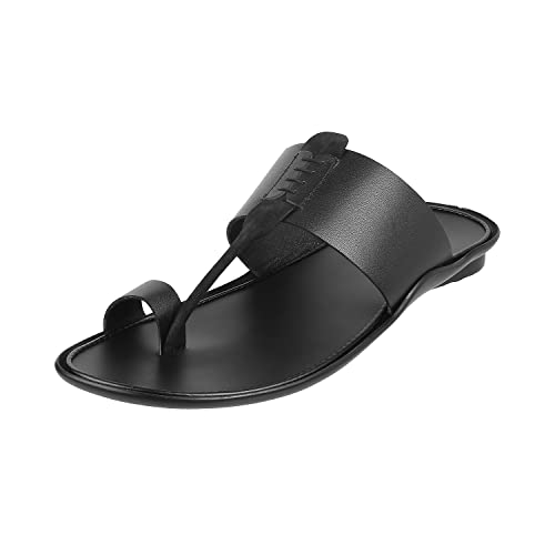 Mochi Men's Black Faux Leather Everyday Kolhapuri Inspired Stylish Sandals UK/8 EU/42 (16-637) - Image 1