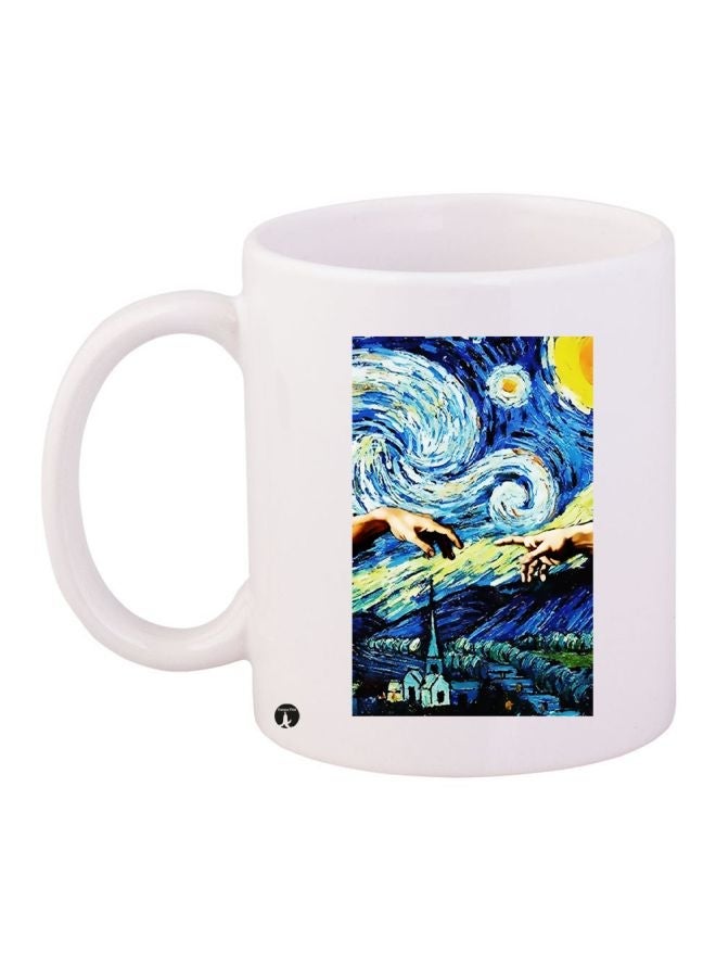 The Starry Night Printed Coffee Mug White/Blue/Yellow 11ounce